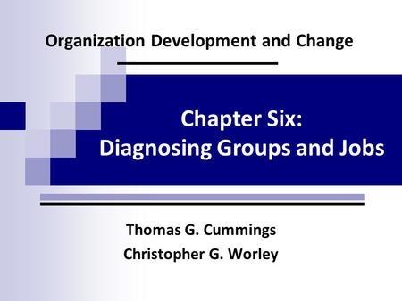 Organization Development and Change Thomas G. Cummings Christopher G. Worley Chapter Six: Diagnosing Groups and Jobs.