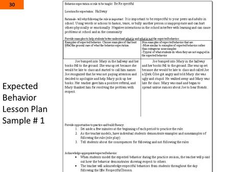 Expected Behavior Lesson Plan Sample # 1 30. Expected Behavior Lesson Plan Sample # 2 31.