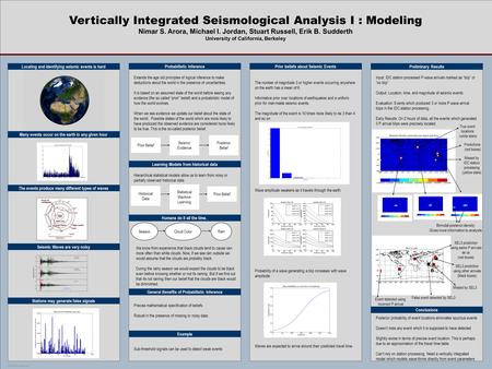 TEMPLATE DESIGN © 2008 www.PosterPresentations.com Vertically Integrated Seismological Analysis I : Modeling Nimar S. Arora, Michael I. Jordan, Stuart.