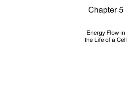 Chapter 5 Energy Flow in the Life of a Cell. 5.1 What Is Energy? Energy is the capacity to do work. –Synthesizing molecules –Moving objects –Generating.