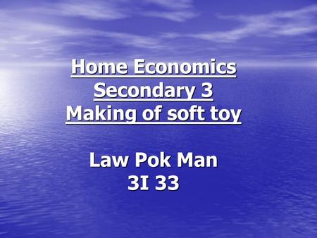 Home Economics Secondary 3 Making of soft toy Law Pok Man 3I 33.