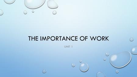 The Importance of Work Unit 1.