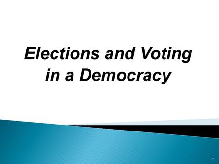 Elections and Voting in a Democracy 1. Choosing Representatives Holding Them Accountable 2 Direct Voting on Issues.