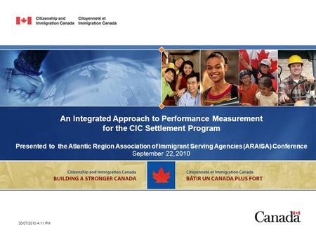 An Integrated Approach to Performance Measurement for the CIC Settlement Program Presented to the Atlantic Region Association of Immigrant Serving Agencies.