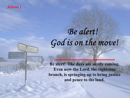 God is on the move! Be alert! The days are surely coming. Even now the Lord, the righteous branch, is springing up to bring justice and peace to the land.