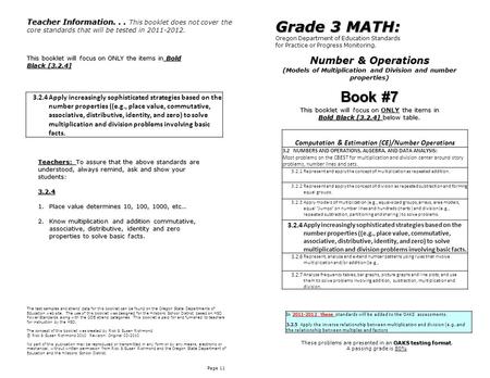 Number & Operations (Models of Multiplication and Division and number properties) Page 11 Computation & Estimation (CE)/Number Operations 3.2 NUMBERS AND.