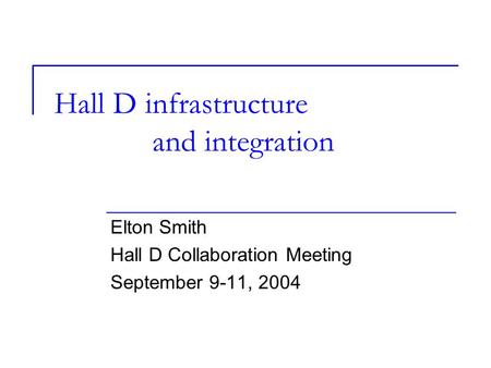 Hall D infrastructure and integration Elton Smith Hall D Collaboration Meeting September 9-11, 2004.