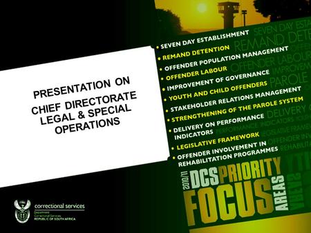 Click to edit Master subtitle style PRESENTATION ON CHIEF DIRECTORATE LEGAL & SPECIAL OPERATIONS.