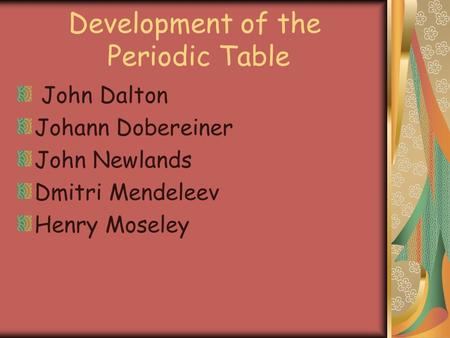 Development of the Periodic Table