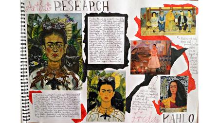 frida kahlo MATCHBOX SHRINES RESEARCH PAGE TASK: Produce a double A4 research page for the artist given to you. Include the following: Images of.