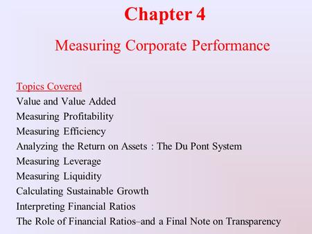 Measuring Corporate Performance