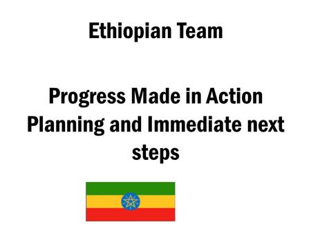 Ethiopian Team Progress Made in Action Planning and Immediate next steps.