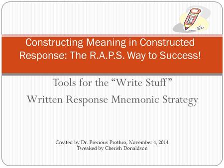 Tools for the “Write Stuff” Written Response Mnemonic Strategy