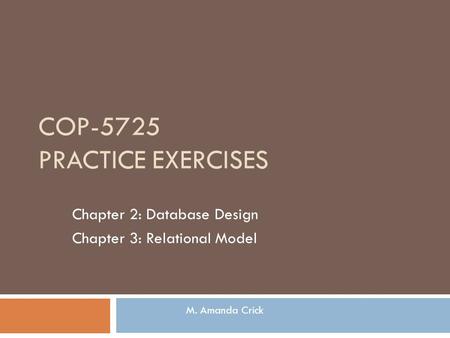 COP-5725 Practice Exercises