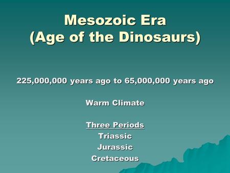 Mesozoic Era (Age of the Dinosaurs)