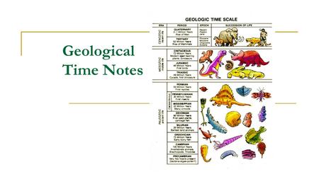 Geological Time Notes. In your NB: Video clip – Age of Life on Earth in if it Was 24 Hours Video clip https://www.youtube.com/watch?v=H2_6cqa2cP4 1. How.