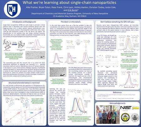 \ \ \ \ What we’re learning about single-chain nanoparticles Alka Prasher, Bryan Tuten, Peter Frank, Chris Lyon, Ashley Hanlon, Christian Tooley, Justin.