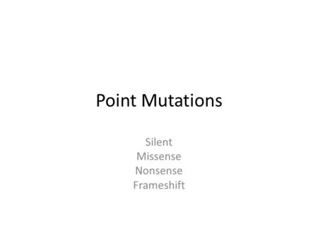 Point Mutations Silent Missense Nonsense Frameshift.