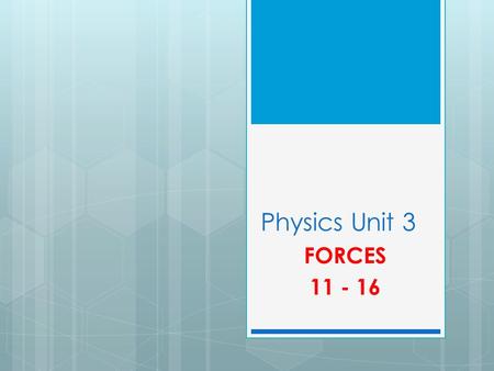 Physics Unit 3 FORCES 11 - 16. Objectives: 5.3 -Determine Equilibrium Forces -Determine the motion of an object on an inclined plane with and without.