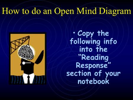 How to do an Open Mind Diagram Copy the following info into the “Reading Response” section of your notebook.