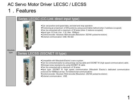 Series LECSC (CC-Link direct input type) ●Can set position and speed data, and start and stop operation. ●Positioning at a maximum of 255 points by using.