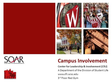 Campus Involvement Center for Leadership & Involvement (CfLI) A Department of the Division of Student Life www.cfli.wisc.edu 3 rd Floor Red Gym.