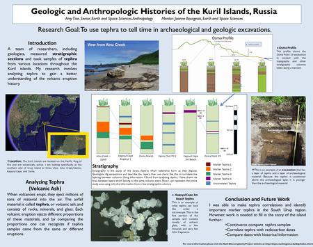 Geologic and Anthropologic Histories of the Kuril Islands, Russia Amy Tice, Senior, Earth and Space Sciences, AnthropologyMentor: Joanne Bourgeois, Earth.