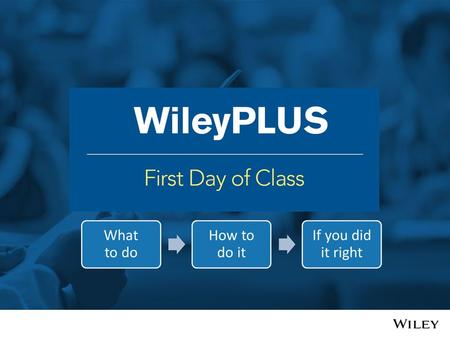 What is WileyPLUS? Complete e-text Study and practice tools Assessment.