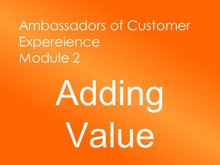 Ambassadors of Customer Expereience Module 2 Adding Value.