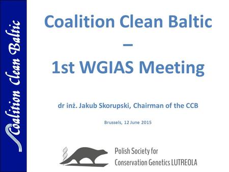 Coalition Clean Baltic – 1st WGIAS Meeting dr inż. Jakub Skorupski, Chairman of the CCB Brussels, 12 June 2015.