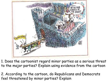 1. Does the cartoonist regard minor parties as a serious threat to the major parties? Explain using evidence from the cartoon 2. According to the cartoon,