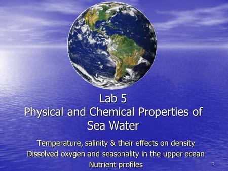 Lab 5 Physical and Chemical Properties of Sea Water