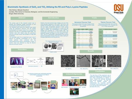 Acknowledgements Conclusion The primary goal of this research project was to develop and implement reliable techniques to form nanoparticles using two.