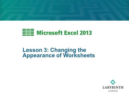 Lesson 3: Changing the Appearance of Worksheets. 2 Learning Objectives After studying this lesson, you will be able to:  Change the view of an Excel.