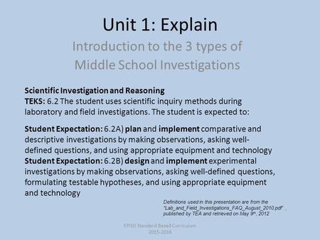 Introduction to the 3 types of Middle School Investigations