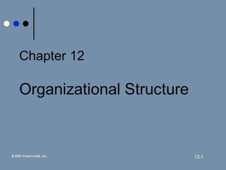 © 2005 Prentice-Hall, Inc. 12-1 Chapter 12 Organizational Structure.