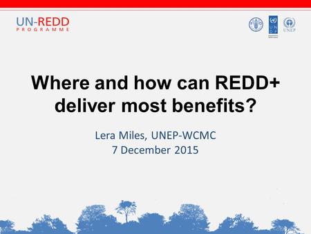 Where and how can REDD+ deliver most benefits? Lera Miles, UNEP-WCMC 7 December 2015.