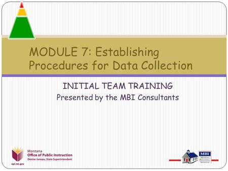 INITIAL TEAM TRAINING Presented by the MBI Consultants MODULE 7: Establishing Procedures for Data Collection.