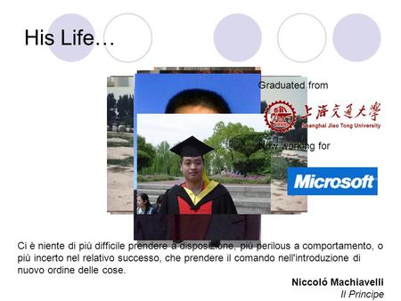 His Life… Graduated from Now working for Ci è niente di più difficile prendere a disposizione, più perilous a comportamento, o più incerto nel relativo.