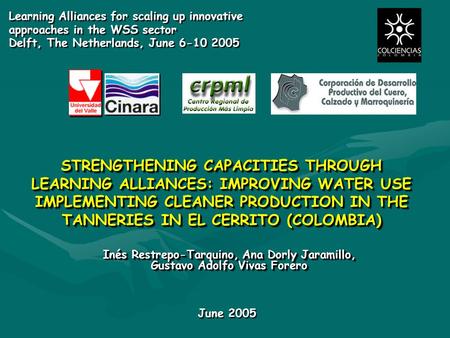 STRENGTHENING CAPACITIES THROUGH LEARNING ALLIANCES: IMPROVING WATER USE IMPLEMENTING CLEANER PRODUCTION IN THE TANNERIES IN EL CERRITO (COLOMBIA) STRENGTHENING.