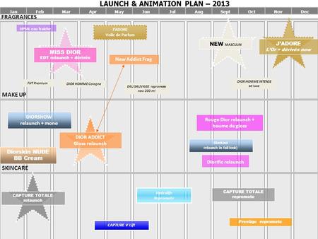 LAUNCH & ANIMATION PLAN – 2013 Jan Feb Mar Apr May Jun Jul Aug Oct Sept Nov Dec MAKE UP SKINCARE FRAGRANCES CAPTURE V Lift JADORE Voile de Parfum DIOR.