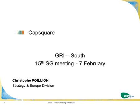 Capsquare GRI – South 15 th SG meeting - 7 February Christophe POILLION Strategy & Europe Division GRI S - 15th SG meeting - 7 February1.