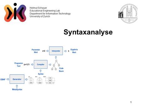 1 Helmut Schauer Educational Engineering Lab Department for Information Technology University of Zurich Syntaxanalyse.