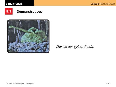 8.3 Lektion 8 Recht und Umwelt STRUKTUREN © and ® 2012 Vista Higher Learning, Inc. 8.3-1 Demonstratives Das ist der grüne Punkt.