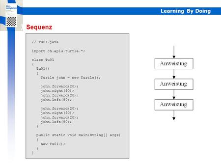 Sequenz Learning By Doing // Tu01.java import ch.aplu.turtle.*;