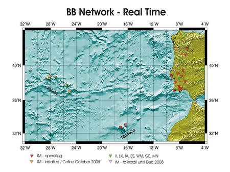 (Seiscomp+ContQual)‏ 21 stations 1 station Seismometer CMG-3T & 3ESPc (120s)‏ Accelerometer CMG-5T Digitiser DM24 (6 components)‏ Seiscomp unit.