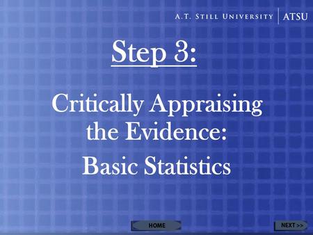 Step 3: Critically Appraising the Evidence: Basic Statistics.