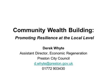 Community Wealth Building: Promoting Resilience at the Local Level