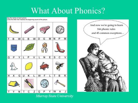 What About Phonics? Murray State University. Why Johnny Cant Read In 1955 Rudolph Flesch said Teach the child what each letter stands for and he can read.