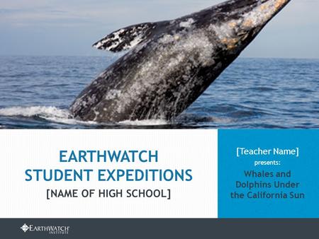 EARTHWATCH.ORG/EDUCATION/STUDENT-GROUP-EXPEDITIONS [Teacher Name] presents: Whales and Dolphins Under the California Sun EARTHWATCH STUDENT EXPEDITIONS.